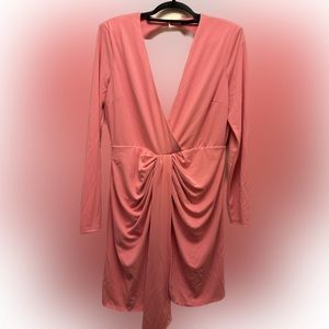 Pink backless long sleeve mini dress